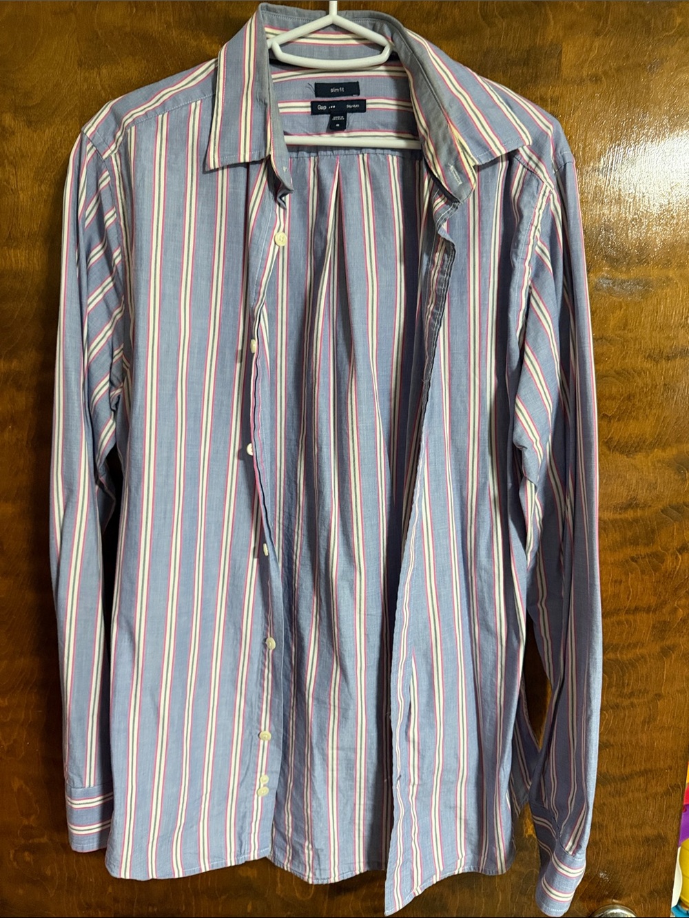 GAP Blue Long-Sleeve Striped Button-Down Shirt with Pink & White Stripes